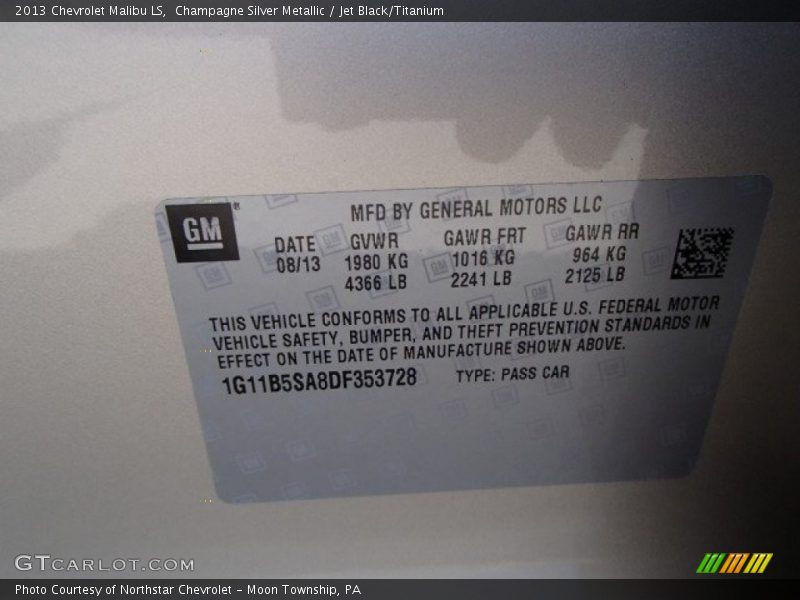 Champagne Silver Metallic / Jet Black/Titanium 2013 Chevrolet Malibu LS
