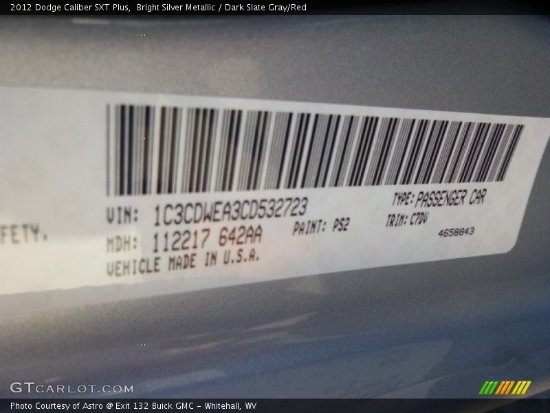 2012 Caliber SXT Plus Bright Silver Metallic Color Code PS2