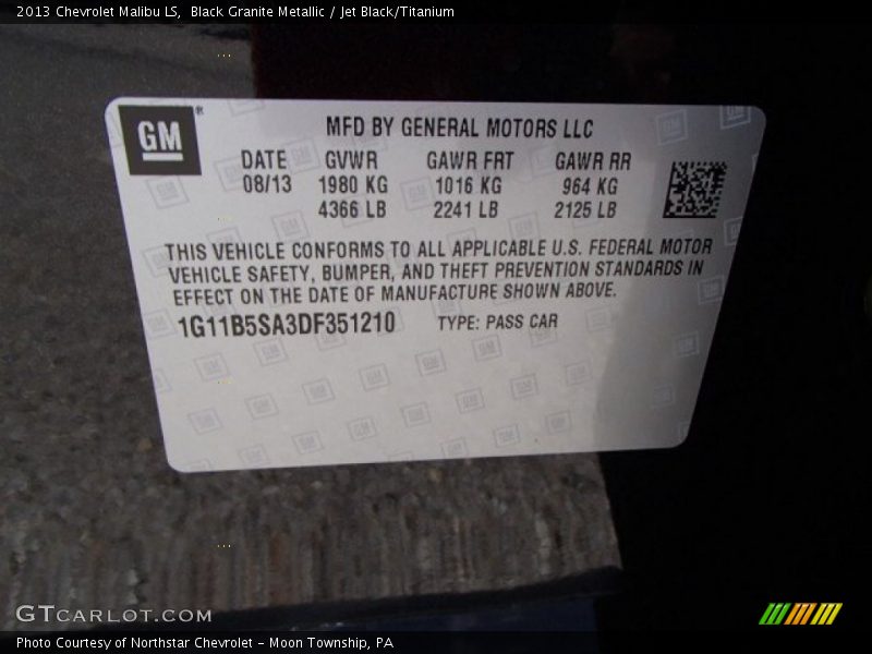 Black Granite Metallic / Jet Black/Titanium 2013 Chevrolet Malibu LS