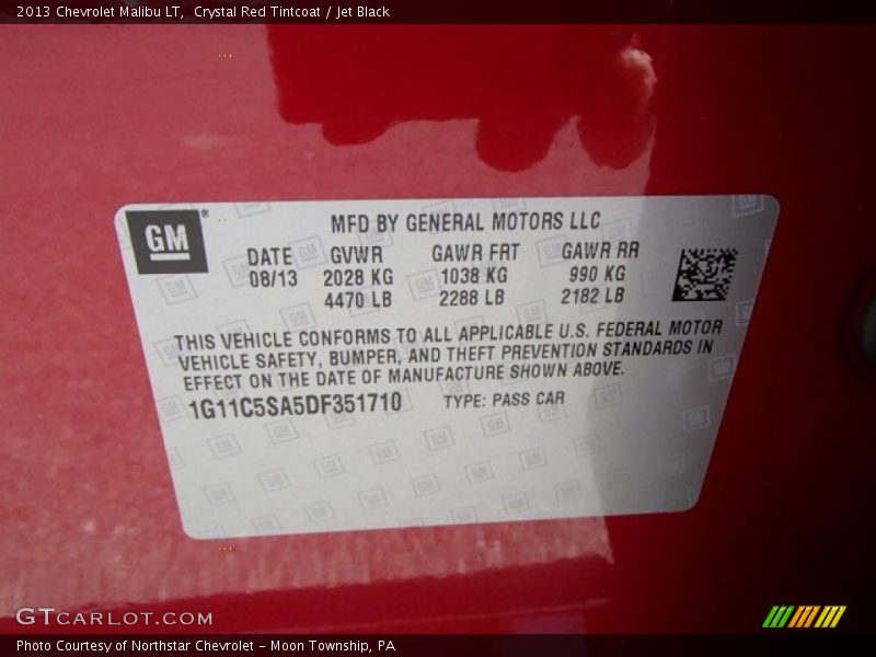 Crystal Red Tintcoat / Jet Black 2013 Chevrolet Malibu LT