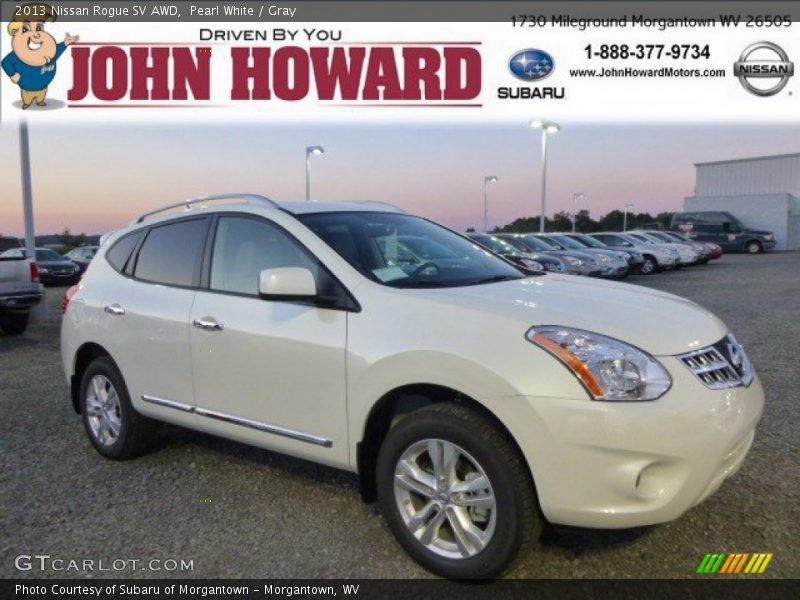 Pearl White / Gray 2013 Nissan Rogue SV AWD