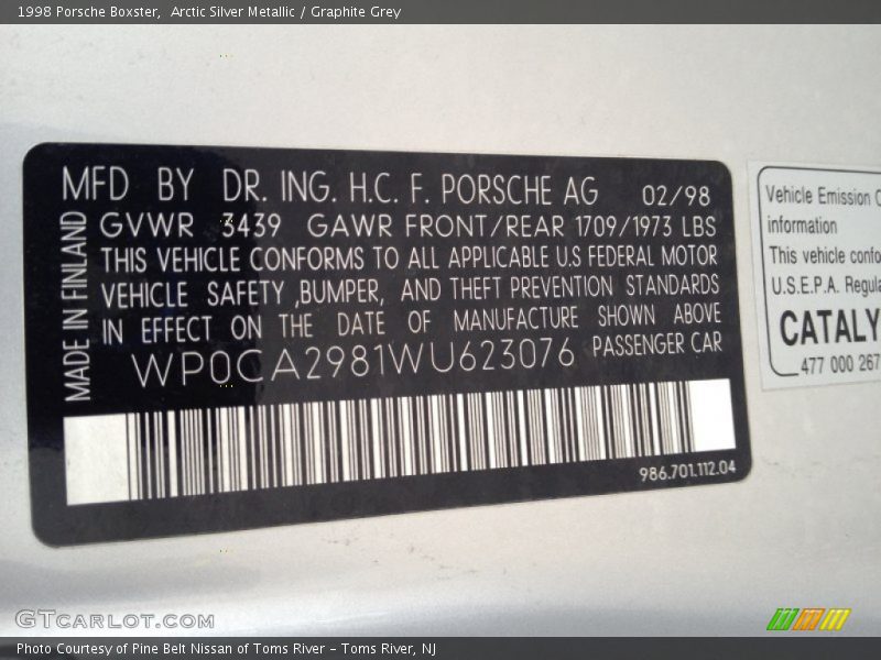 Arctic Silver Metallic / Graphite Grey 1998 Porsche Boxster