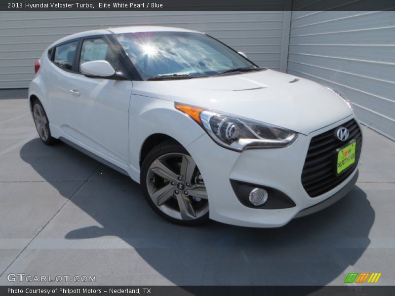 Elite White Pearl / Blue 2013 Hyundai Veloster Turbo