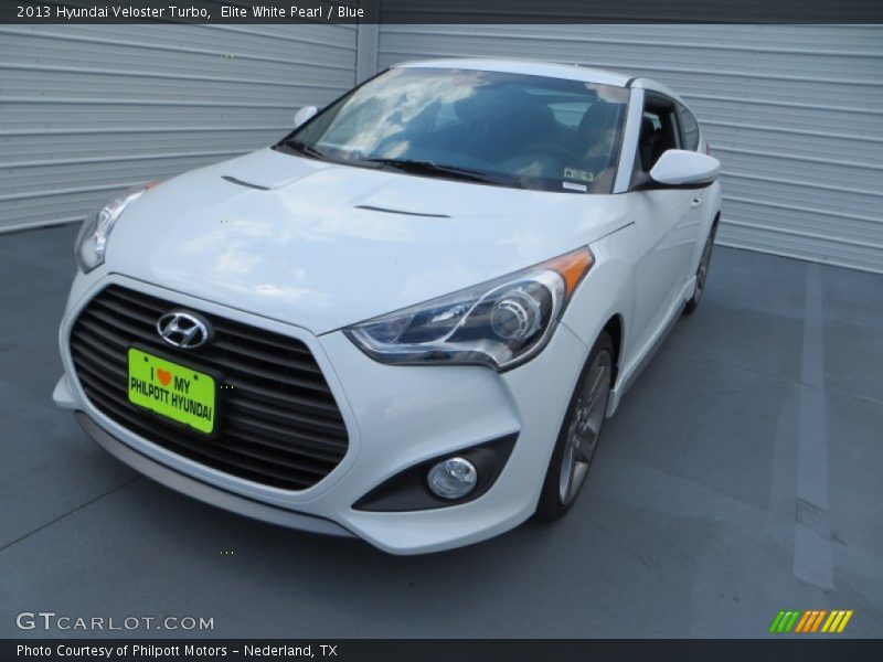 Elite White Pearl / Blue 2013 Hyundai Veloster Turbo