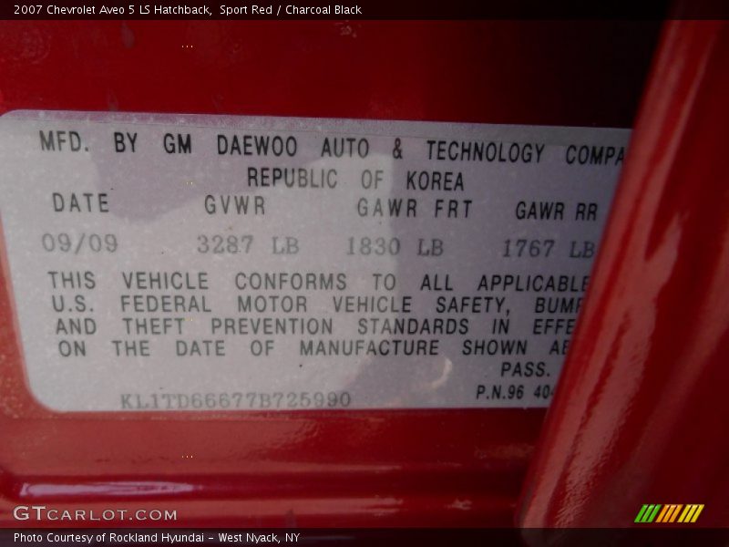 Sport Red / Charcoal Black 2007 Chevrolet Aveo 5 LS Hatchback