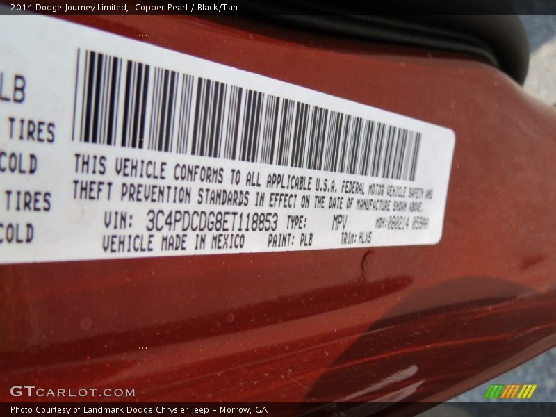 2014 Journey Limited Copper Pearl Color Code PLB