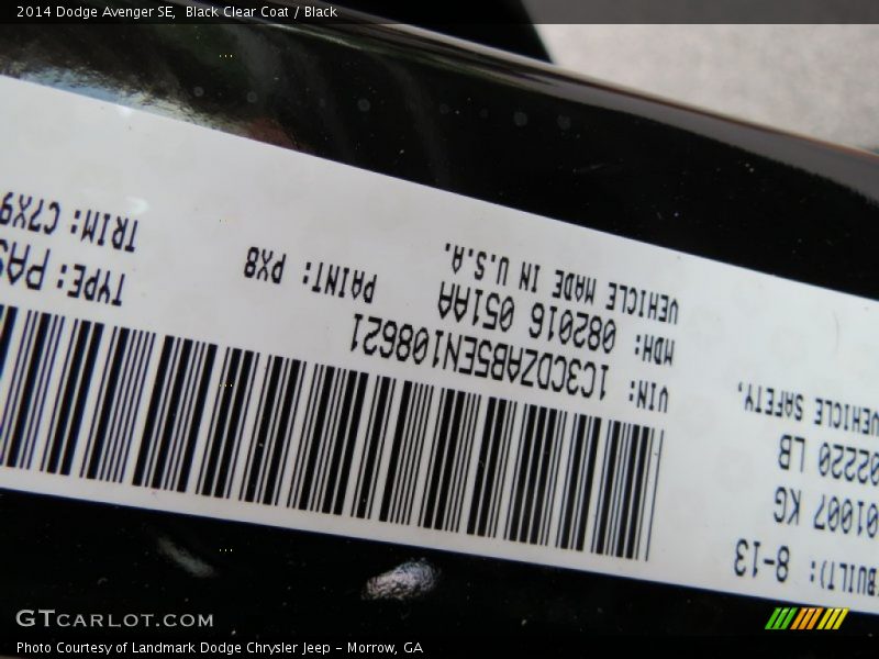 Black Clear Coat / Black 2014 Dodge Avenger SE