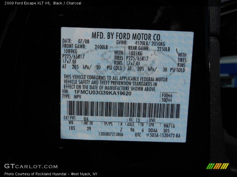 Black / Charcoal 2009 Ford Escape XLT V6