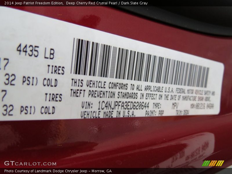 Deep Cherry Red Crystal Pearl / Dark Slate Gray 2014 Jeep Patriot Freedom Edition