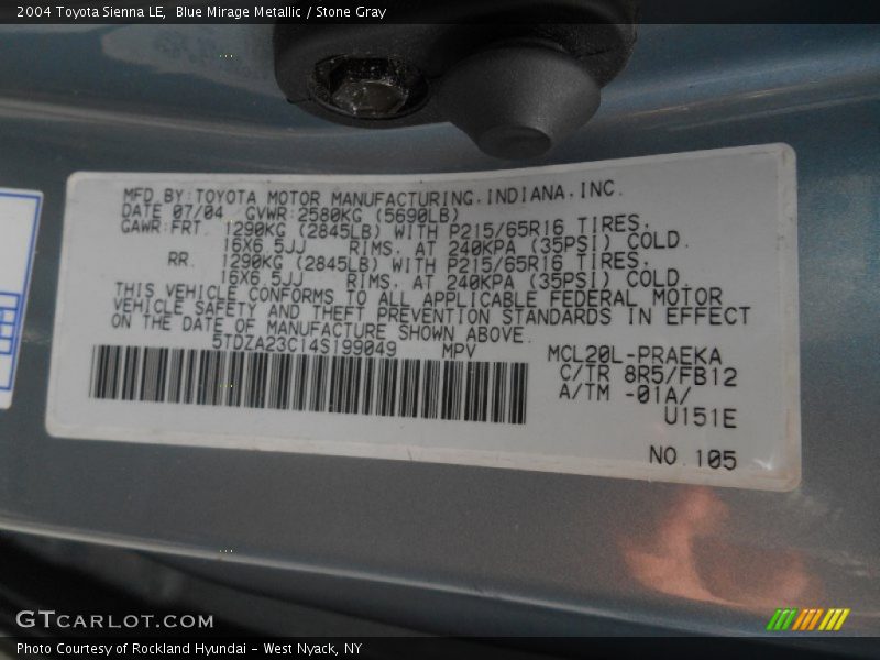 Blue Mirage Metallic / Stone Gray 2004 Toyota Sienna LE