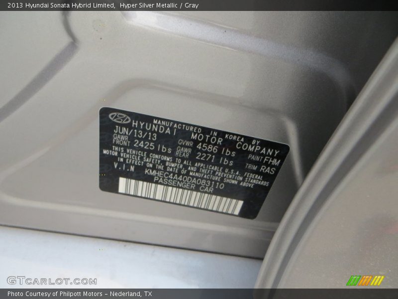 Hyper Silver Metallic / Gray 2013 Hyundai Sonata Hybrid Limited