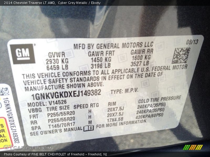 Cyber Grey Metallic / Ebony 2014 Chevrolet Traverse LT AWD