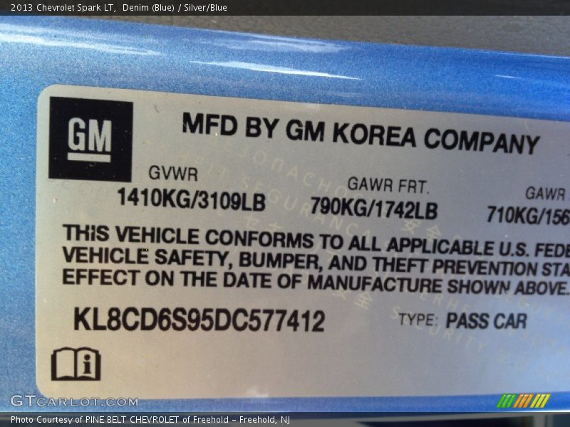 Denim (Blue) / Silver/Blue 2013 Chevrolet Spark LT