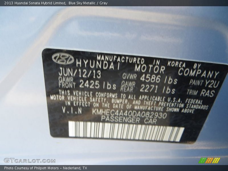 Blue Sky Metallic / Gray 2013 Hyundai Sonata Hybrid Limited