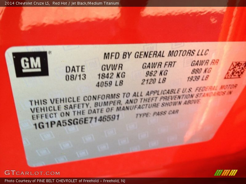 Red Hot / Jet Black/Medium Titanium 2014 Chevrolet Cruze LS