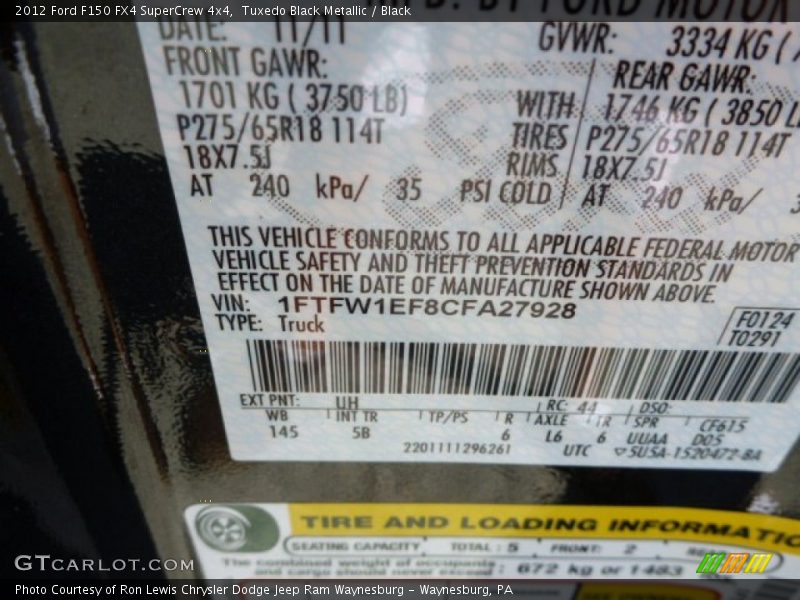 Tuxedo Black Metallic / Black 2012 Ford F150 FX4 SuperCrew 4x4