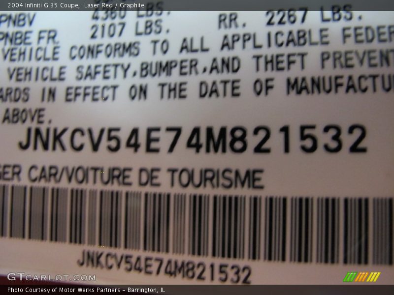 Laser Red / Graphite 2004 Infiniti G 35 Coupe