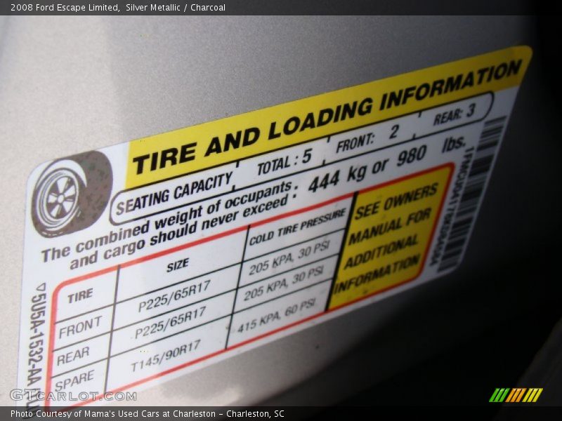 Silver Metallic / Charcoal 2008 Ford Escape Limited