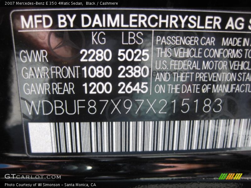 Black / Cashmere 2007 Mercedes-Benz E 350 4Matic Sedan