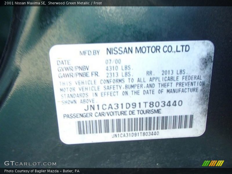 Sherwood Green Metallic / Frost 2001 Nissan Maxima SE