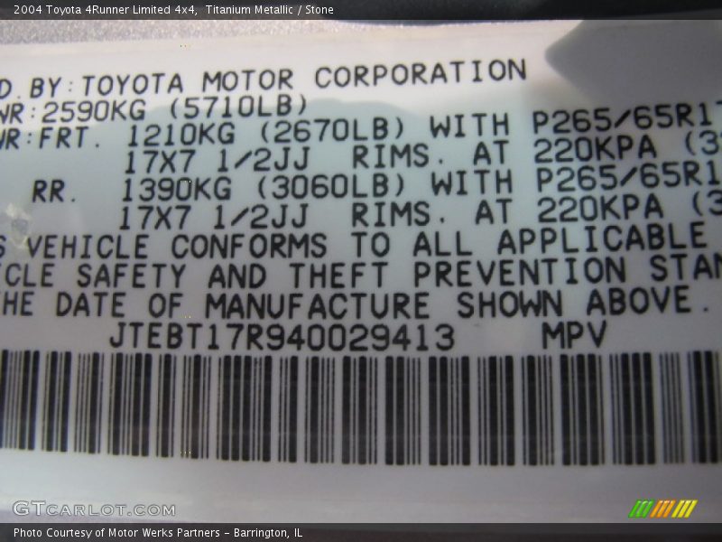 Titanium Metallic / Stone 2004 Toyota 4Runner Limited 4x4
