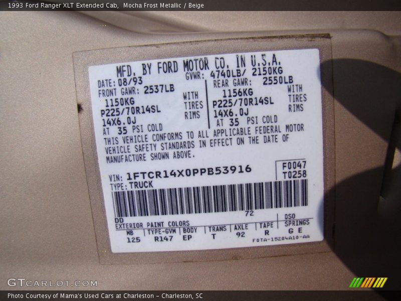 1993 Ranger XLT Extended Cab Mocha Frost Metallic Color Code DD