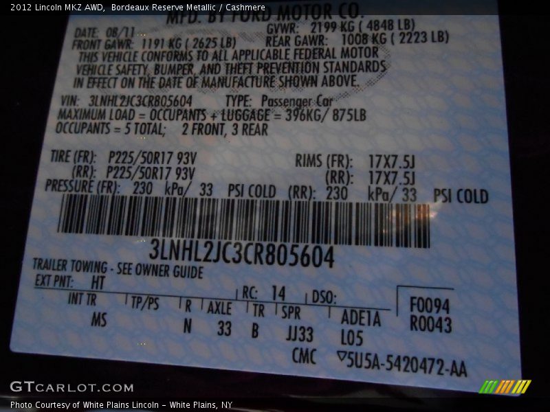 Bordeaux Reserve Metallic / Cashmere 2012 Lincoln MKZ AWD