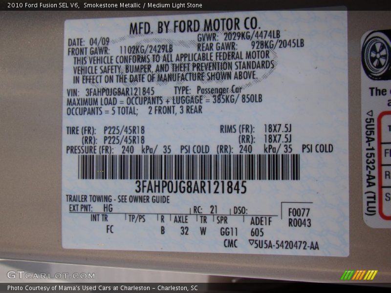 Smokestone Metallic / Medium Light Stone 2010 Ford Fusion SEL V6