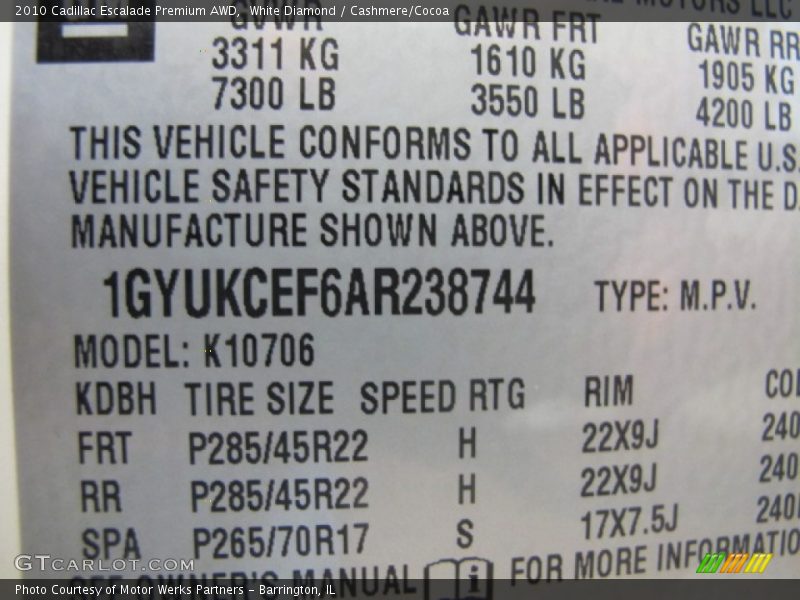 White Diamond / Cashmere/Cocoa 2010 Cadillac Escalade Premium AWD