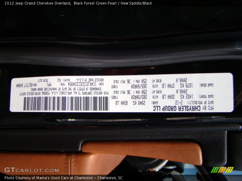 Black Forest Green Pearl / New Saddle/Black 2012 Jeep Grand Cherokee Overland