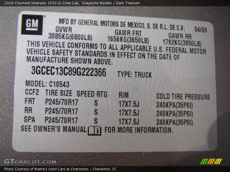 Graystone Metallic / Dark Titanium 2009 Chevrolet Silverado 1500 LS Crew Cab