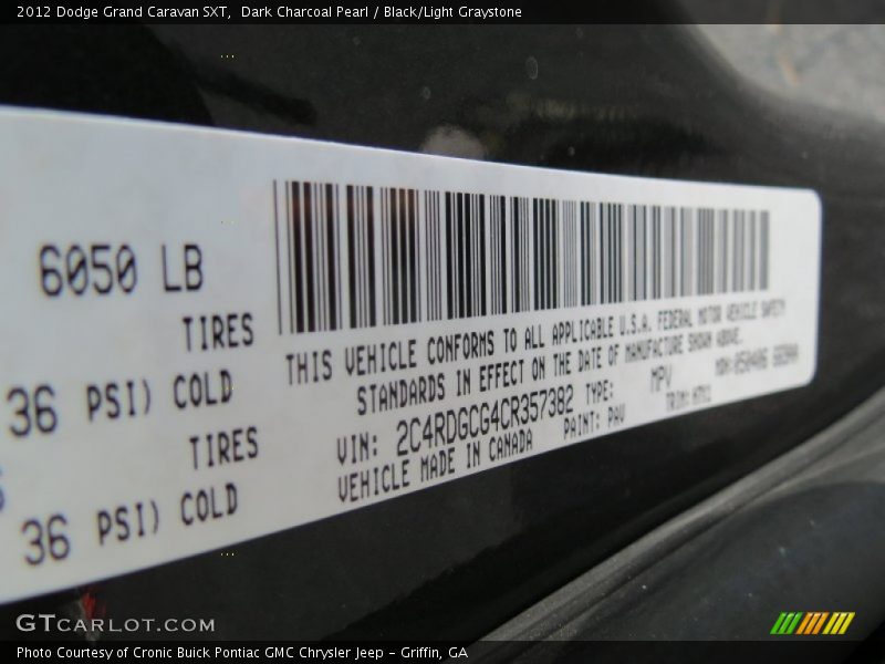 Dark Charcoal Pearl / Black/Light Graystone 2012 Dodge Grand Caravan SXT