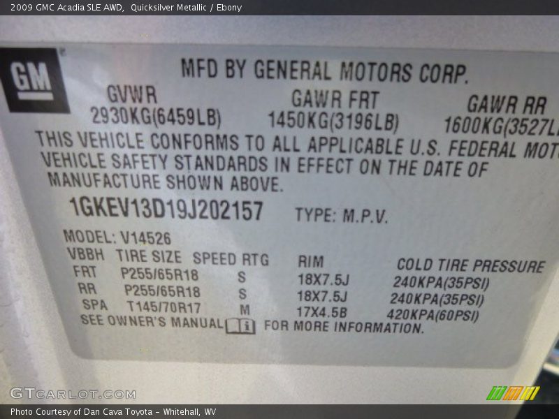 Quicksilver Metallic / Ebony 2009 GMC Acadia SLE AWD