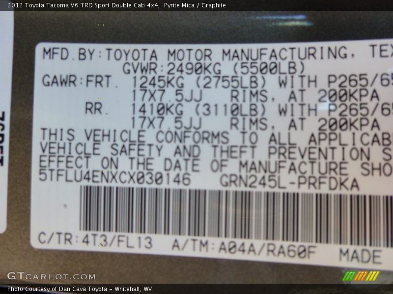 Pyrite Mica / Graphite 2012 Toyota Tacoma V6 TRD Sport Double Cab 4x4