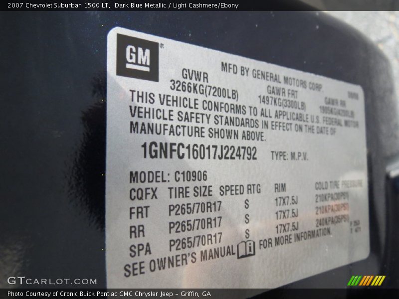 Dark Blue Metallic / Light Cashmere/Ebony 2007 Chevrolet Suburban 1500 LT