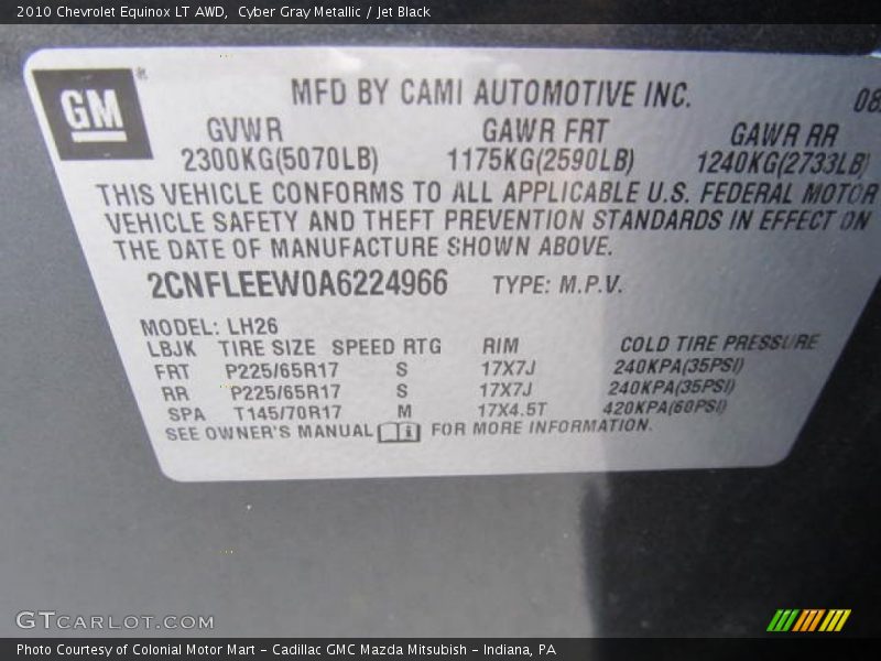 Cyber Gray Metallic / Jet Black 2010 Chevrolet Equinox LT AWD
