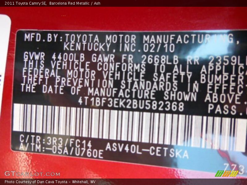 Barcelona Red Metallic / Ash 2011 Toyota Camry SE