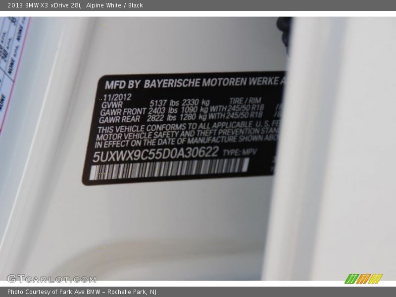 Alpine White / Black 2013 BMW X3 xDrive 28i