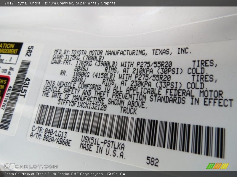 Super White / Graphite 2012 Toyota Tundra Platinum CrewMax