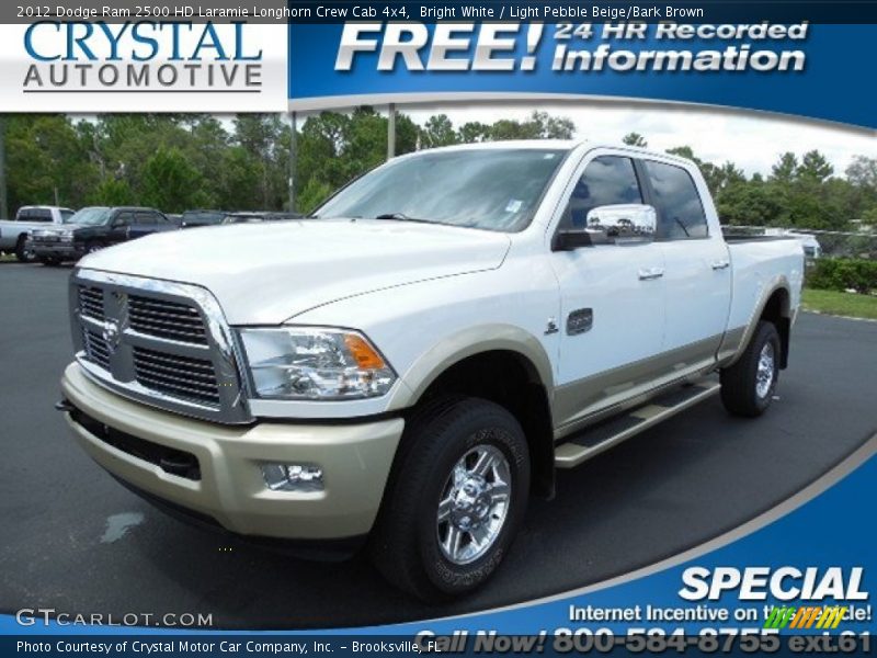 Bright White / Light Pebble Beige/Bark Brown 2012 Dodge Ram 2500 HD Laramie Longhorn Crew Cab 4x4