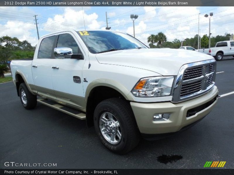 Bright White / Light Pebble Beige/Bark Brown 2012 Dodge Ram 2500 HD Laramie Longhorn Crew Cab 4x4