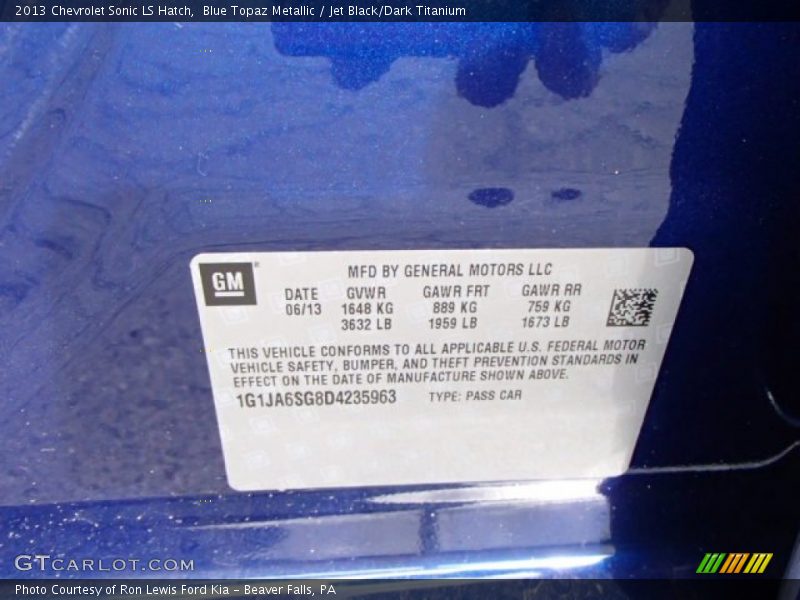 Blue Topaz Metallic / Jet Black/Dark Titanium 2013 Chevrolet Sonic LS Hatch