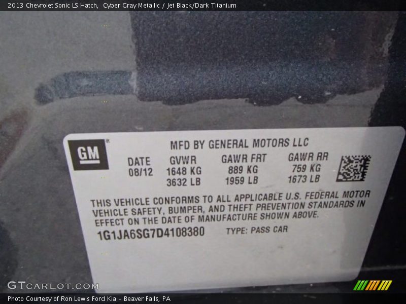 Cyber Gray Metallic / Jet Black/Dark Titanium 2013 Chevrolet Sonic LS Hatch