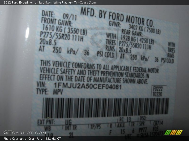 White Platinum Tri-Coat / Stone 2012 Ford Expedition Limited 4x4