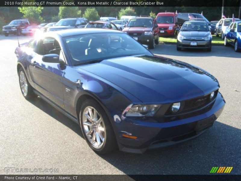 Kona Blue Metallic / Charcoal Black/Grabber Blue 2010 Ford Mustang GT Premium Coupe