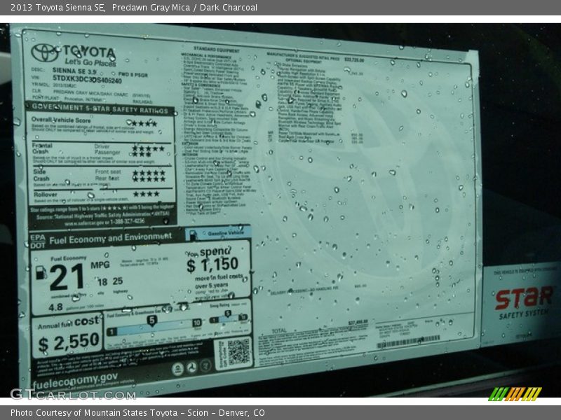 Predawn Gray Mica / Dark Charcoal 2013 Toyota Sienna SE
