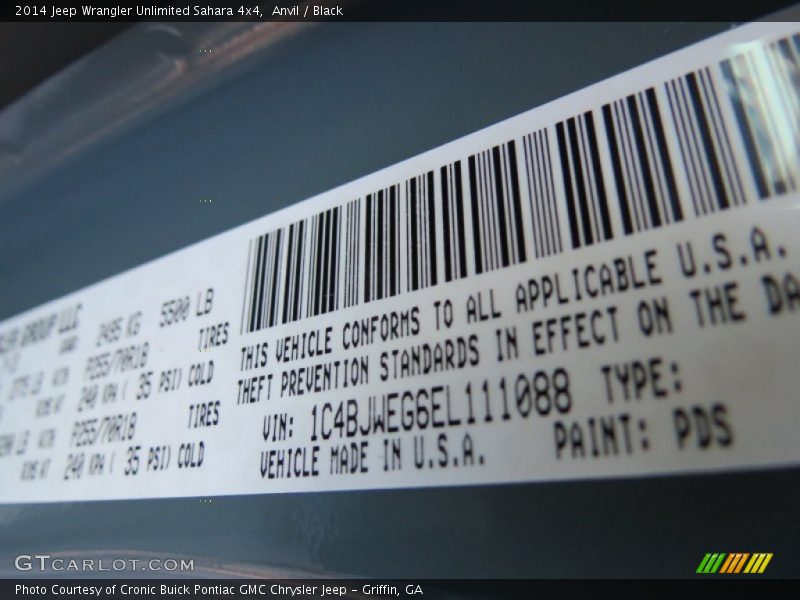 2014 Wrangler Unlimited Sahara 4x4 Anvil Color Code PDS