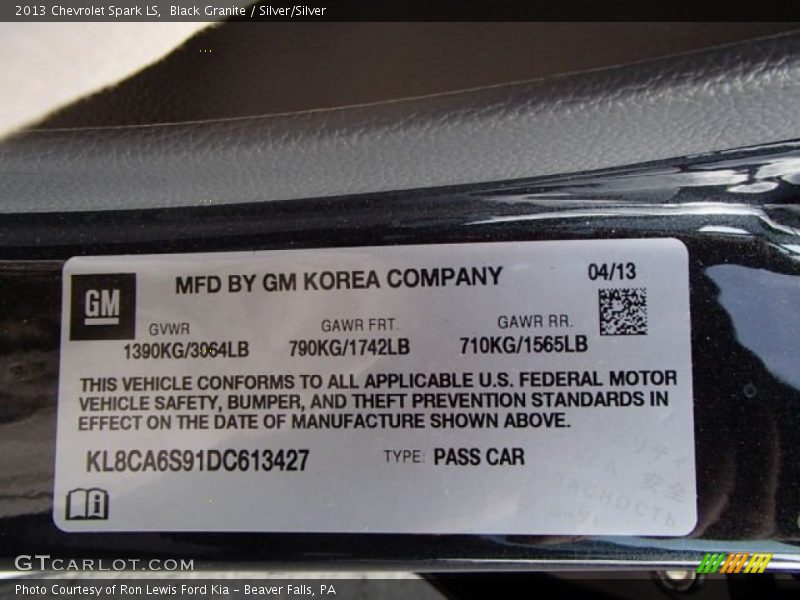 Black Granite / Silver/Silver 2013 Chevrolet Spark LS