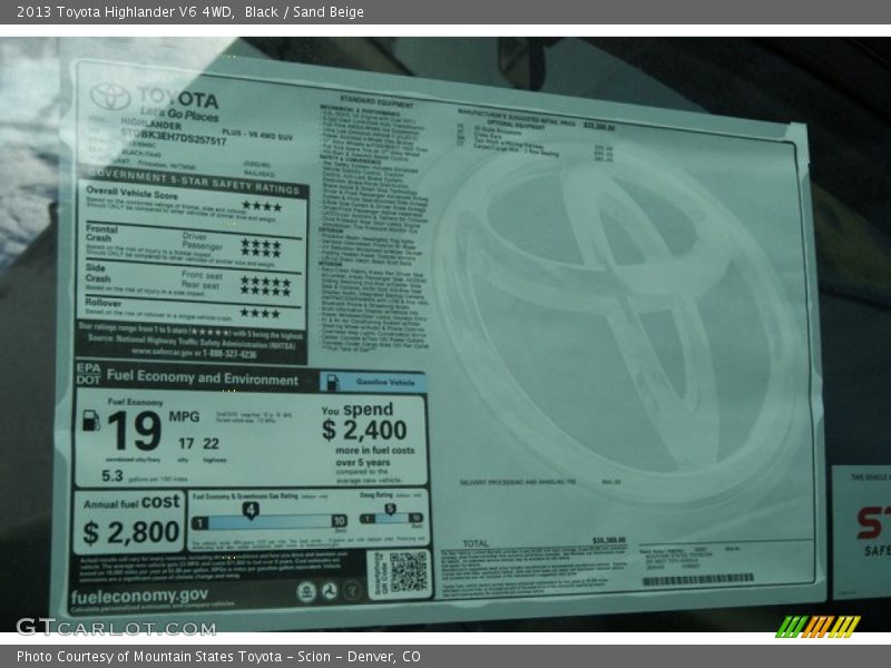 Black / Sand Beige 2013 Toyota Highlander V6 4WD