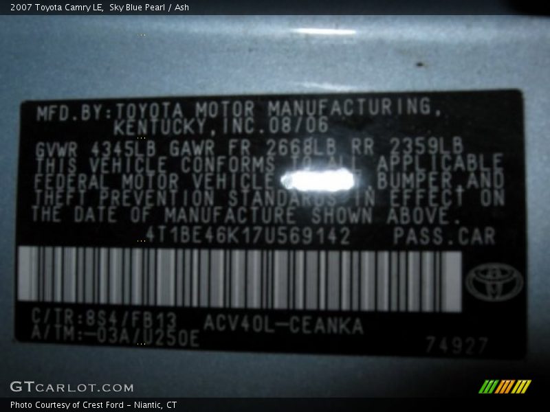 Sky Blue Pearl / Ash 2007 Toyota Camry LE